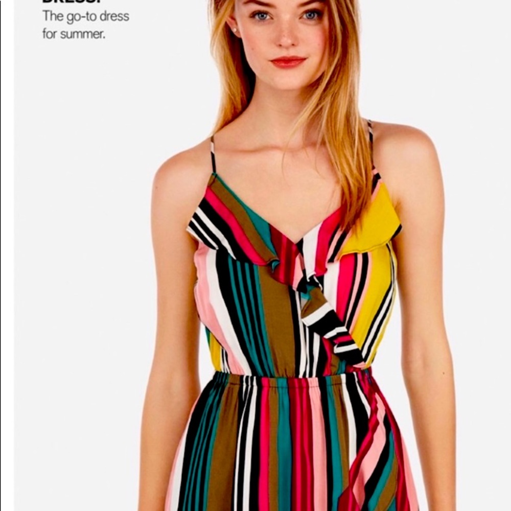 Express BARBIE Multi Stripe Ruffle Cami Dress